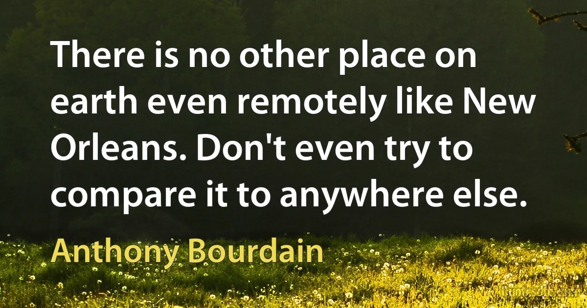 There is no other place on earth even remotely like New Orleans. Don't even try to compare it to anywhere else. (Anthony Bourdain)