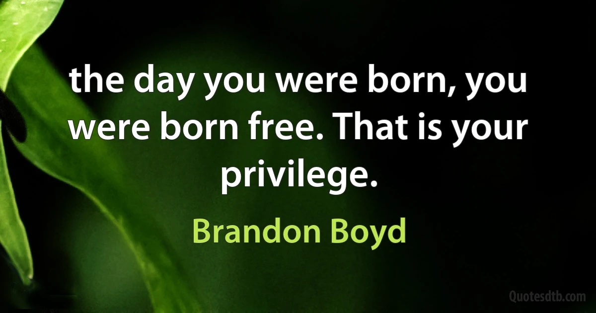 the day you were born, you were born free. That is your privilege. (Brandon Boyd)