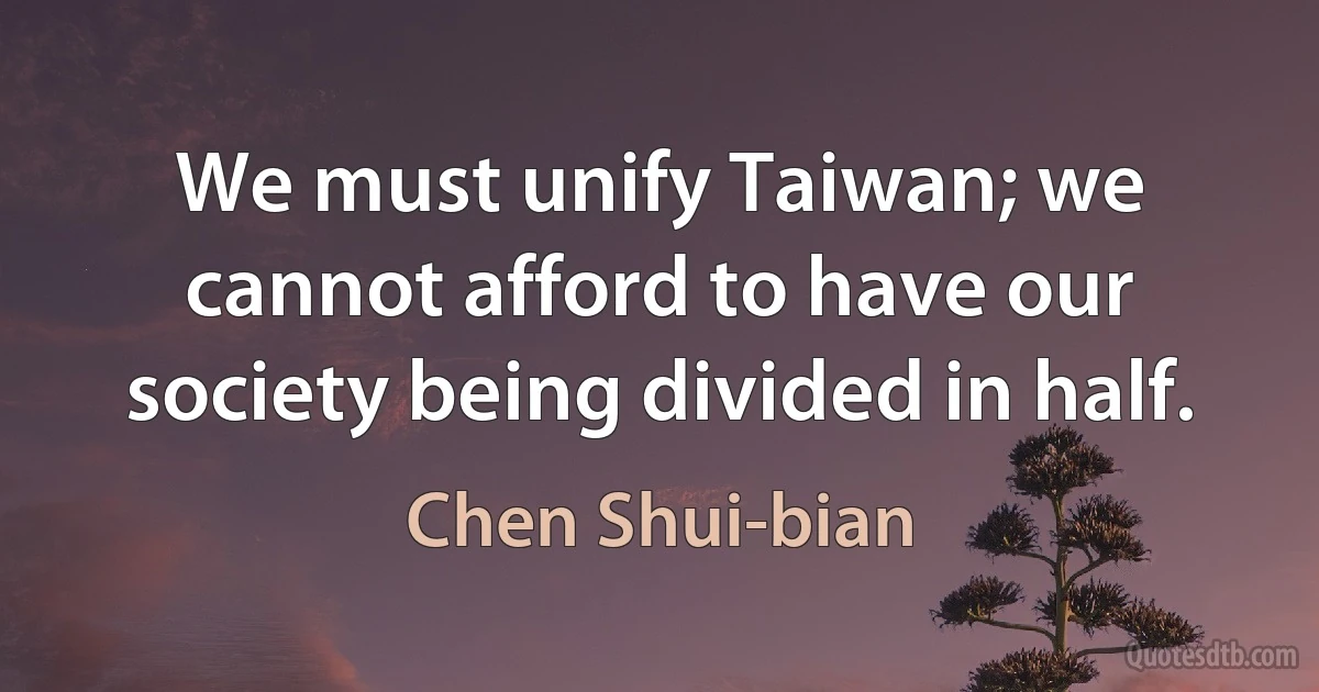 We must unify Taiwan; we cannot afford to have our society being divided in half. (Chen Shui-bian)