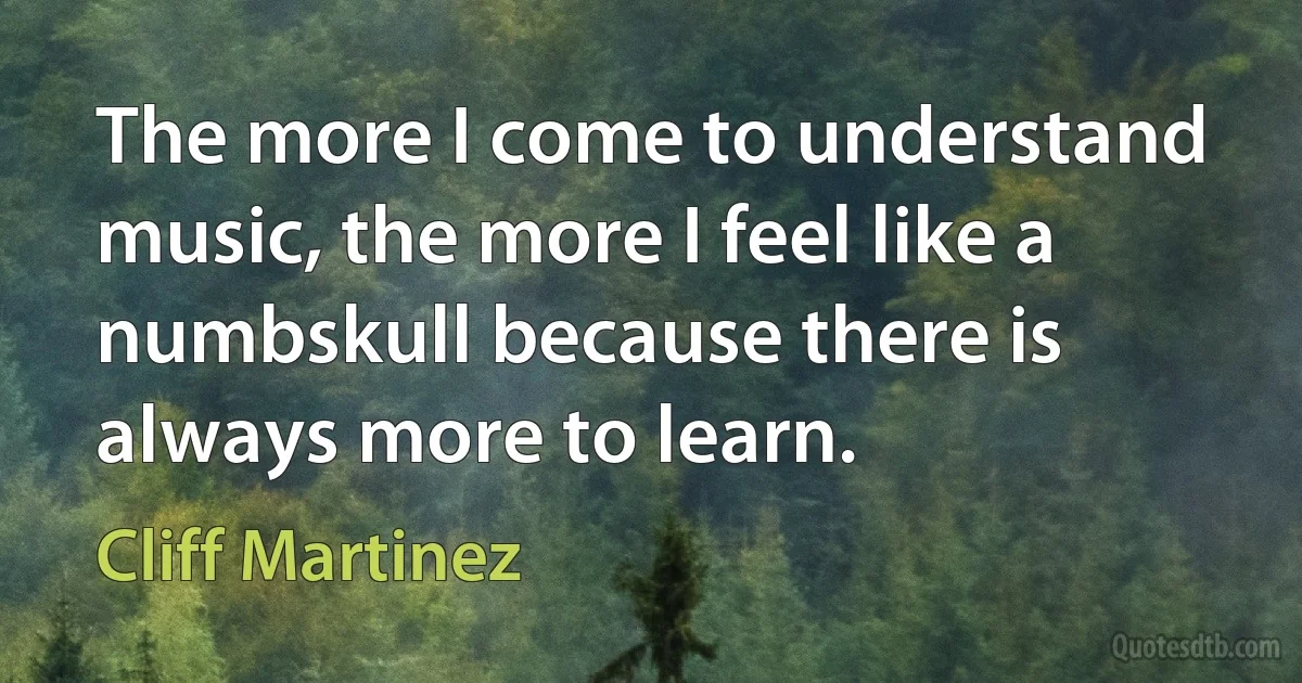 The more I come to understand music, the more I feel like a numbskull because there is always more to learn. (Cliff Martinez)