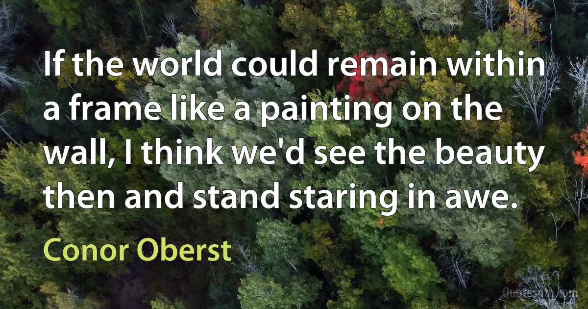 If the world could remain within a frame like a painting on the wall, I think we'd see the beauty then and stand staring in awe. (Conor Oberst)