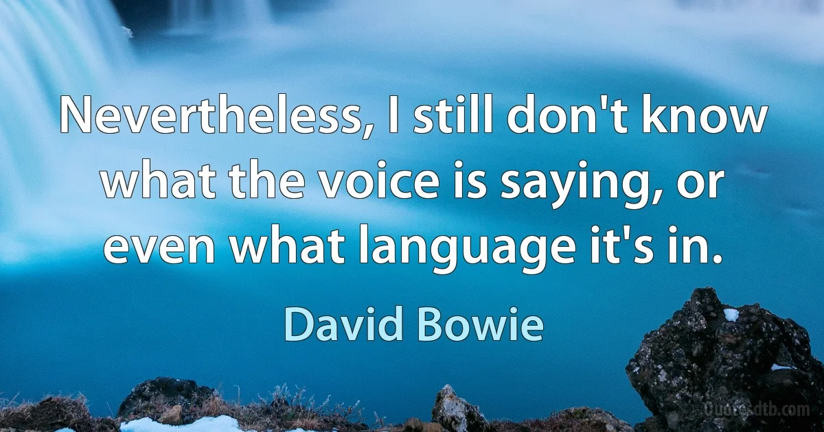 Nevertheless, I still don't know what the voice is saying, or even what language it's in. (David Bowie)