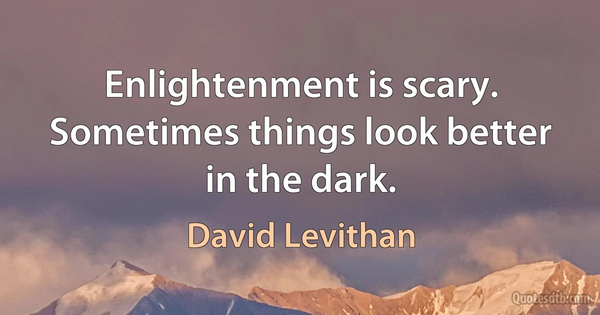 Enlightenment is scary. Sometimes things look better in the dark. (David Levithan)