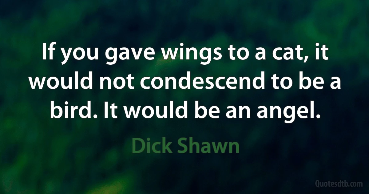 If you gave wings to a cat, it would not condescend to be a bird. It would be an angel. (Dick Shawn)