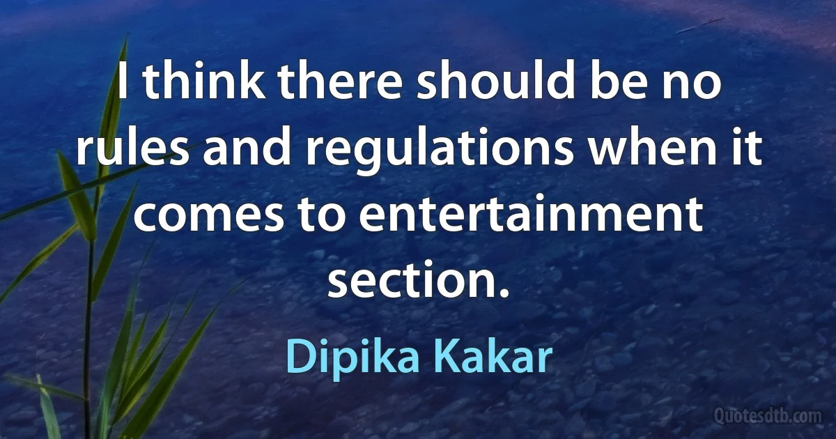 I think there should be no rules and regulations when it comes to entertainment section. (Dipika Kakar)