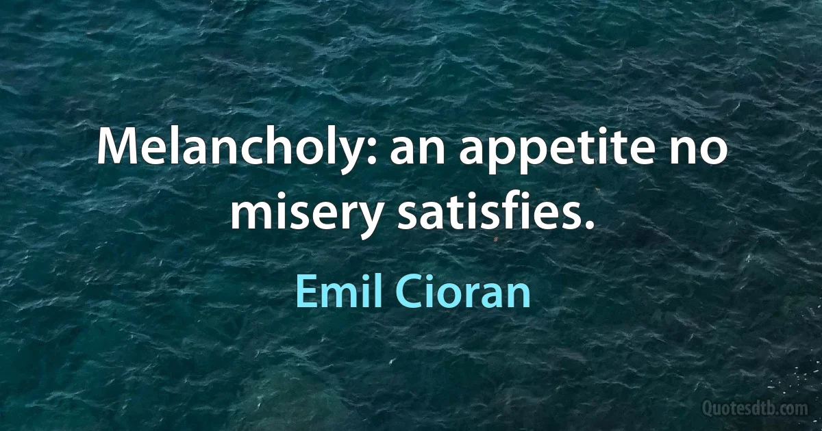 Melancholy: an appetite no misery satisfies. (Emil Cioran)