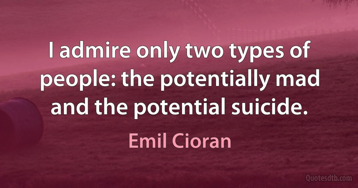 I admire only two types of people: the potentially mad and the potential suicide. (Emil Cioran)