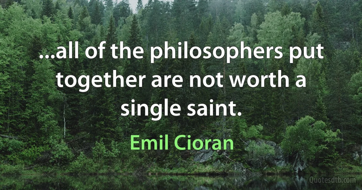 ...all of the philosophers put together are not worth a single saint. (Emil Cioran)