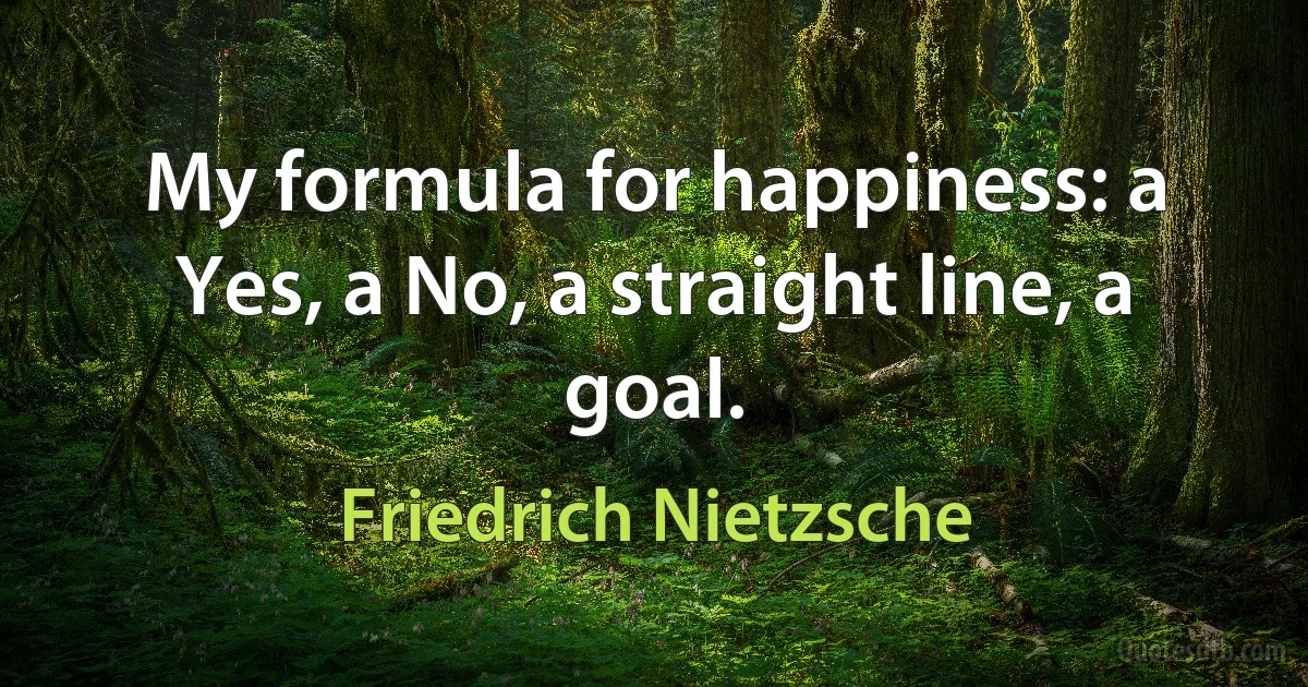 My formula for happiness: a Yes, a No, a straight line, a goal. (Friedrich Nietzsche)