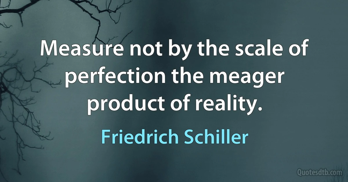 Measure not by the scale of perfection the meager product of reality. (Friedrich Schiller)