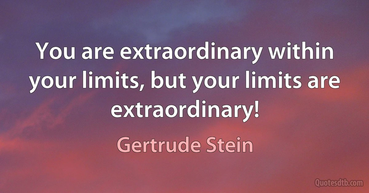 You are extraordinary within your limits, but your limits are extraordinary! (Gertrude Stein)