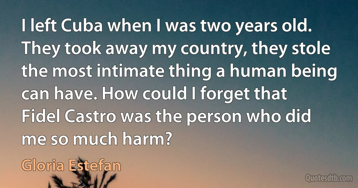 I left Cuba when I was two years old. They took away my country, they stole the most intimate thing a human being can have. How could I forget that Fidel Castro was the person who did me so much harm? (Gloria Estefan)