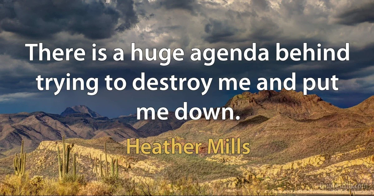 There is a huge agenda behind trying to destroy me and put me down. (Heather Mills)