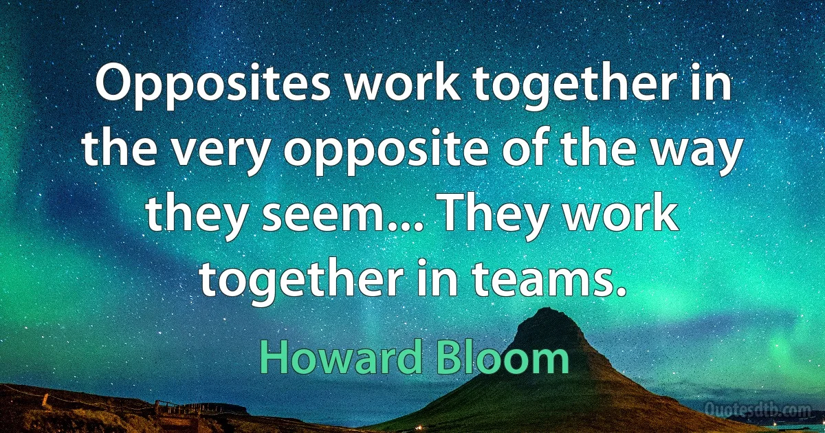 Opposites work together in the very opposite of the way they seem... They work together in teams. (Howard Bloom)