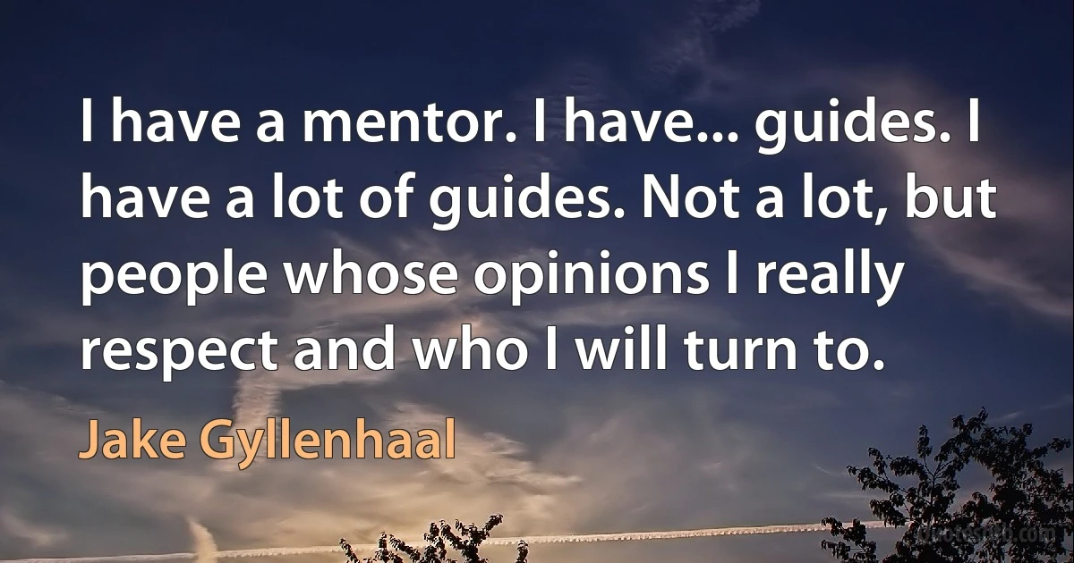 I have a mentor. I have... guides. I have a lot of guides. Not a lot, but people whose opinions I really respect and who I will turn to. (Jake Gyllenhaal)