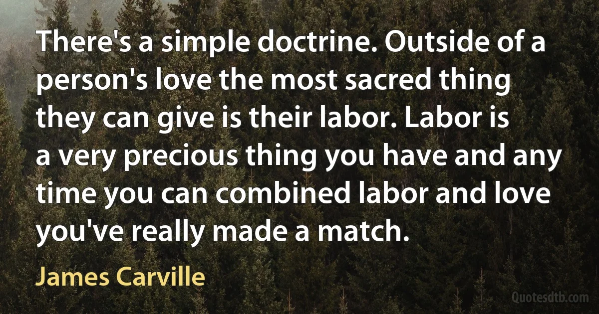 There's a simple doctrine. Outside of a person's love the most sacred thing they can give is their labor. Labor is a very precious thing you have and any time you can combined labor and love you've really made a match. (James Carville)