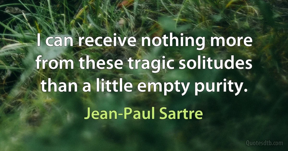 I can receive nothing more from these tragic solitudes than a little empty purity. (Jean-Paul Sartre)