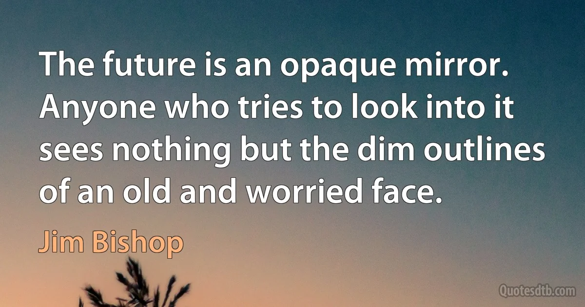 The future is an opaque mirror. Anyone who tries to look into it sees nothing but the dim outlines of an old and worried face. (Jim Bishop)