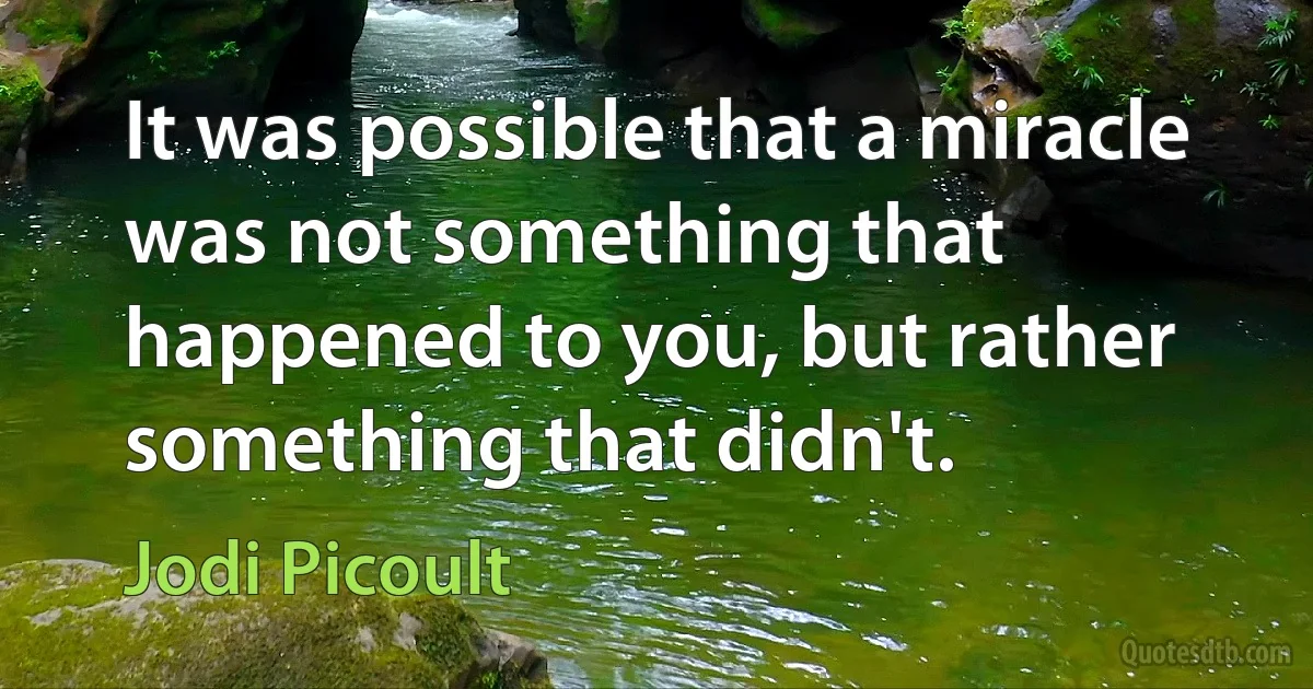 It was possible that a miracle was not something that happened to you, but rather something that didn't. (Jodi Picoult)