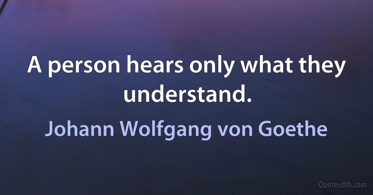 A person hears only what they understand. (Johann Wolfgang von Goethe)