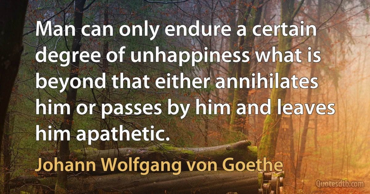 Man can only endure a certain degree of unhappiness what is beyond that either annihilates him or passes by him and leaves him apathetic. (Johann Wolfgang von Goethe)