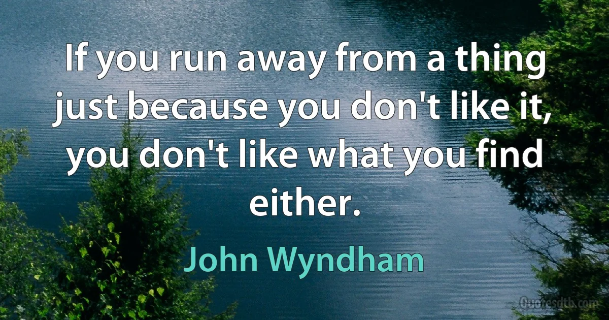 If you run away from a thing just because you don't like it, you don't like what you find either. (John Wyndham)