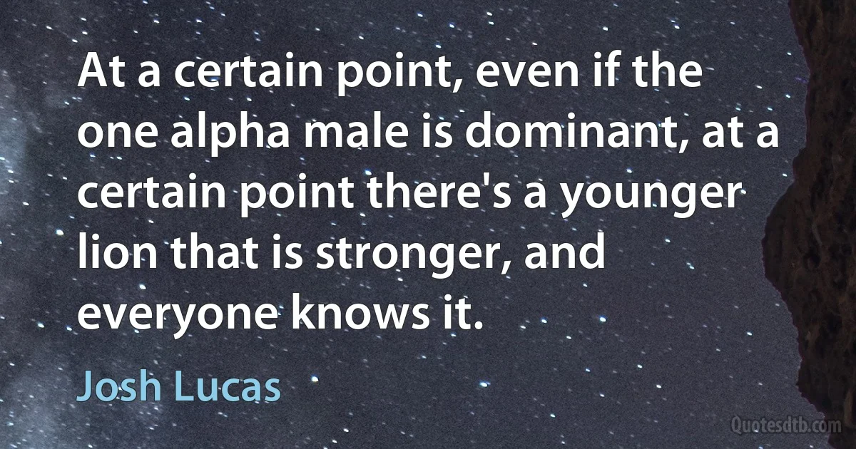 At a certain point, even if the one alpha male is dominant, at a certain point there's a younger lion that is stronger, and everyone knows it. (Josh Lucas)