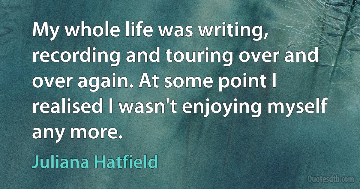 My whole life was writing, recording and touring over and over again. At some point I realised I wasn't enjoying myself any more. (Juliana Hatfield)