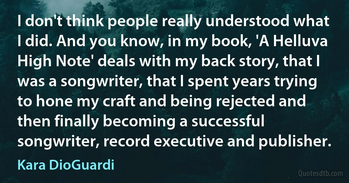 I don't think people really understood what I did. And you know, in my book, 'A Helluva High Note' deals with my back story, that I was a songwriter, that I spent years trying to hone my craft and being rejected and then finally becoming a successful songwriter, record executive and publisher. (Kara DioGuardi)