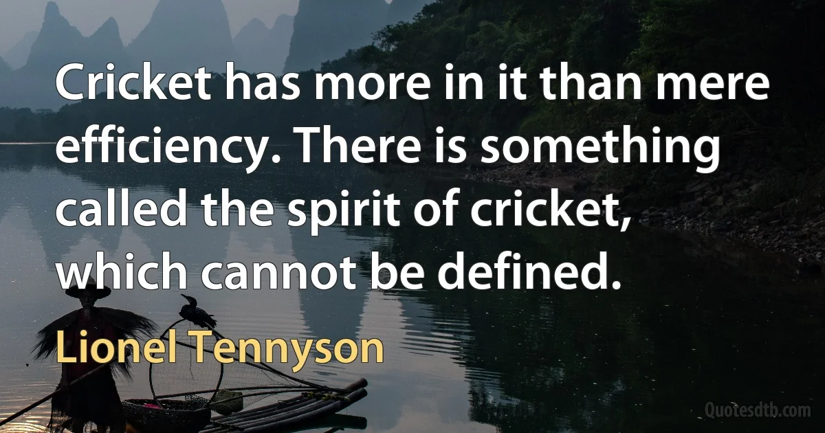 Cricket has more in it than mere efficiency. There is something called the spirit of cricket, which cannot be defined. (Lionel Tennyson)