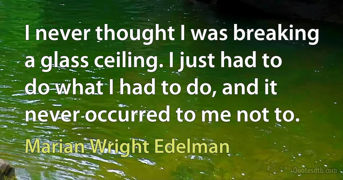 I never thought I was breaking a glass ceiling. I just had to do what I had to do, and it never occurred to me not to. (Marian Wright Edelman)