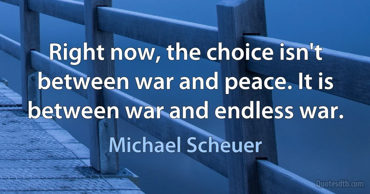 Right now, the choice isn't between war and peace. It is between war and endless war. (Michael Scheuer)