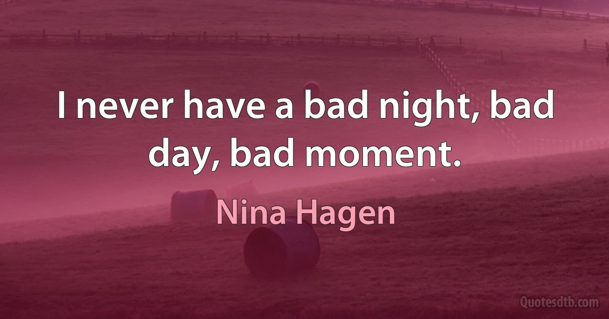 I never have a bad night, bad day, bad moment. (Nina Hagen)