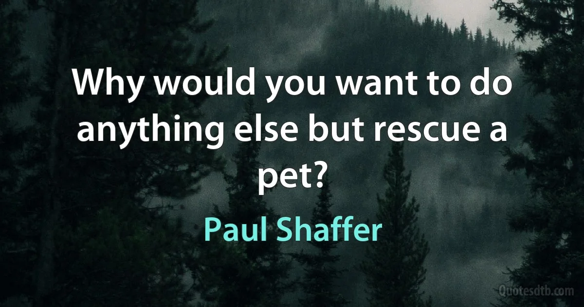 Why would you want to do anything else but rescue a pet? (Paul Shaffer)