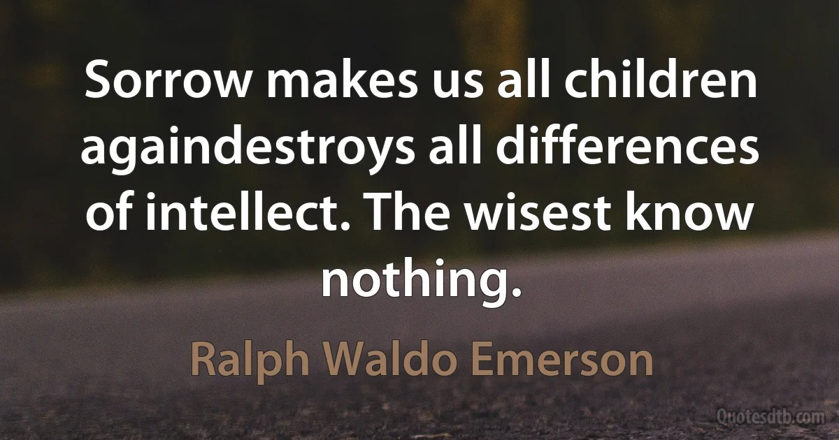 Sorrow makes us all children againdestroys all differences of intellect. The wisest know nothing. (Ralph Waldo Emerson)