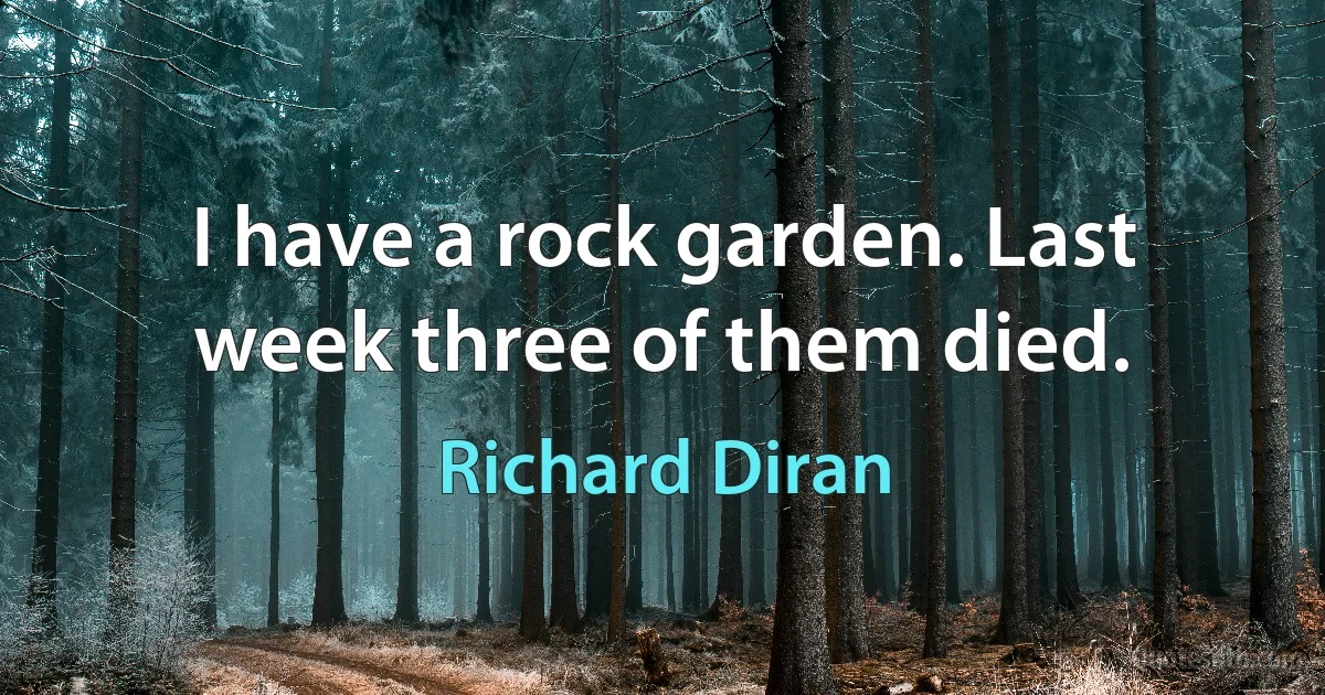 I have a rock garden. Last week three of them died. (Richard Diran)