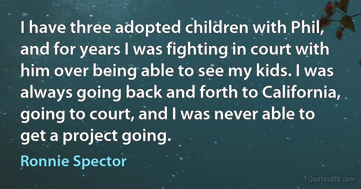 I have three adopted children with Phil, and for years I was fighting in court with him over being able to see my kids. I was always going back and forth to California, going to court, and I was never able to get a project going. (Ronnie Spector)