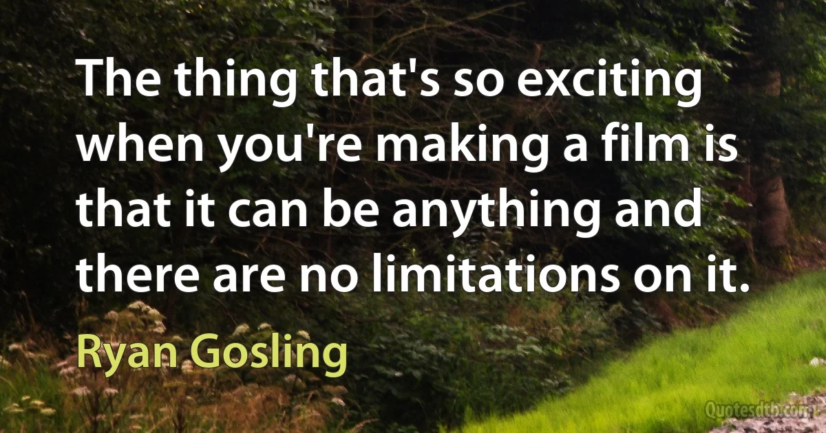 The thing that's so exciting when you're making a film is that it can be anything and there are no limitations on it. (Ryan Gosling)