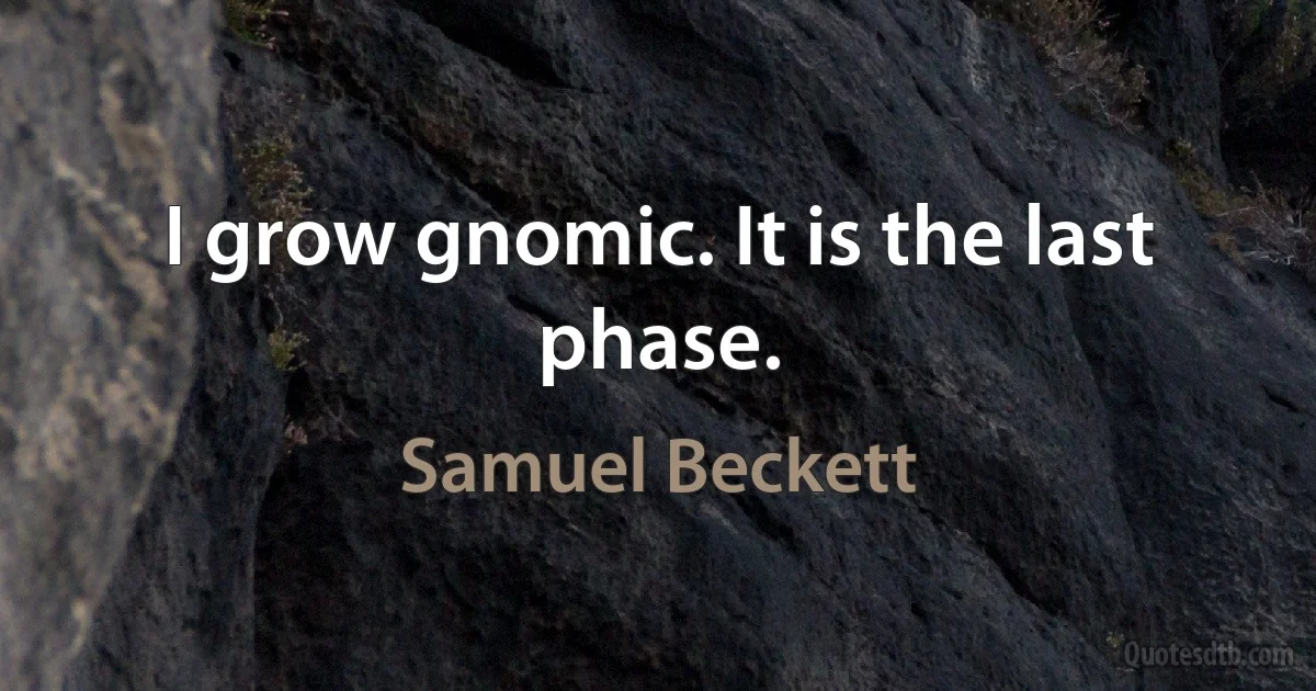 I grow gnomic. It is the last phase. (Samuel Beckett)