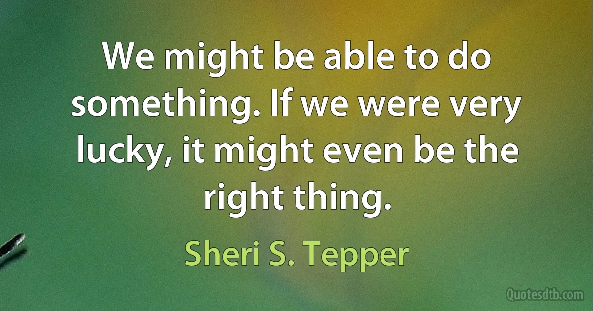 We might be able to do something. If we were very lucky, it might even be the right thing. (Sheri S. Tepper)