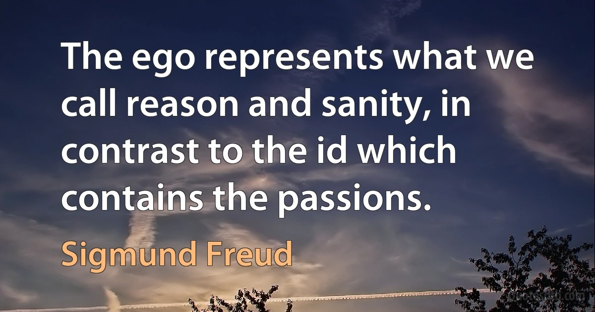 The ego represents what we call reason and sanity, in contrast to the id which contains the passions. (Sigmund Freud)