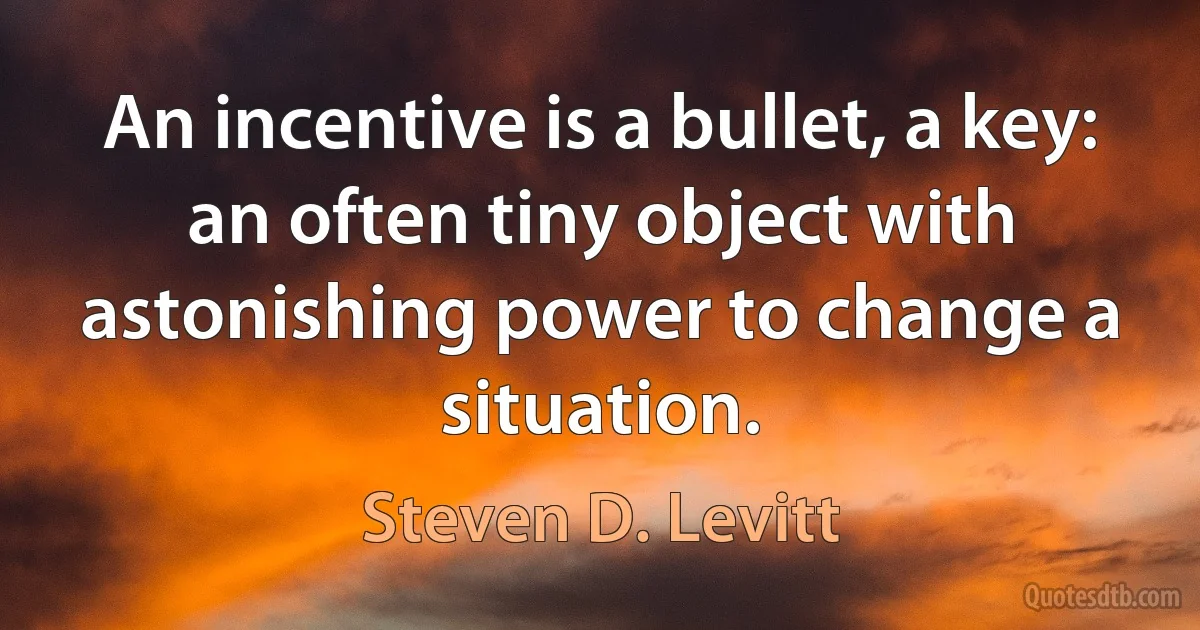 An incentive is a bullet, a key: an often tiny object with astonishing power to change a situation. (Steven D. Levitt)