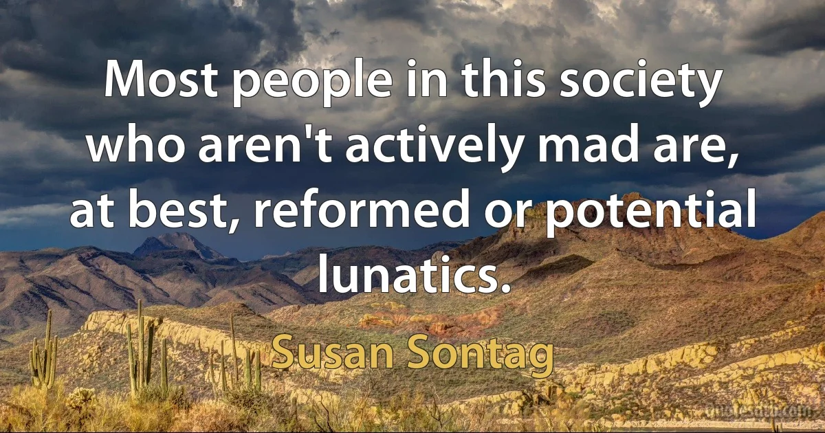 Most people in this society who aren't actively mad are, at best, reformed or potential lunatics. (Susan Sontag)