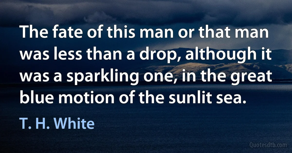 The fate of this man or that man was less than a drop, although it was a sparkling one, in the great blue motion of the sunlit sea. (T. H. White)