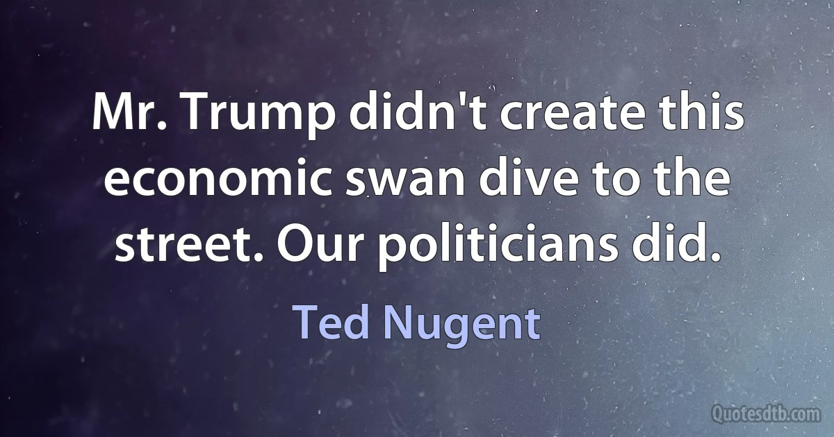 Mr. Trump didn't create this economic swan dive to the street. Our politicians did. (Ted Nugent)