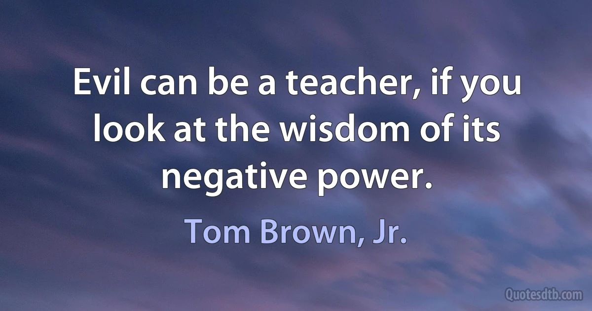 Evil can be a teacher, if you look at the wisdom of its negative power. (Tom Brown, Jr.)