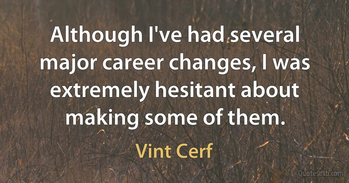 Although I've had several major career changes, I was extremely hesitant about making some of them. (Vint Cerf)