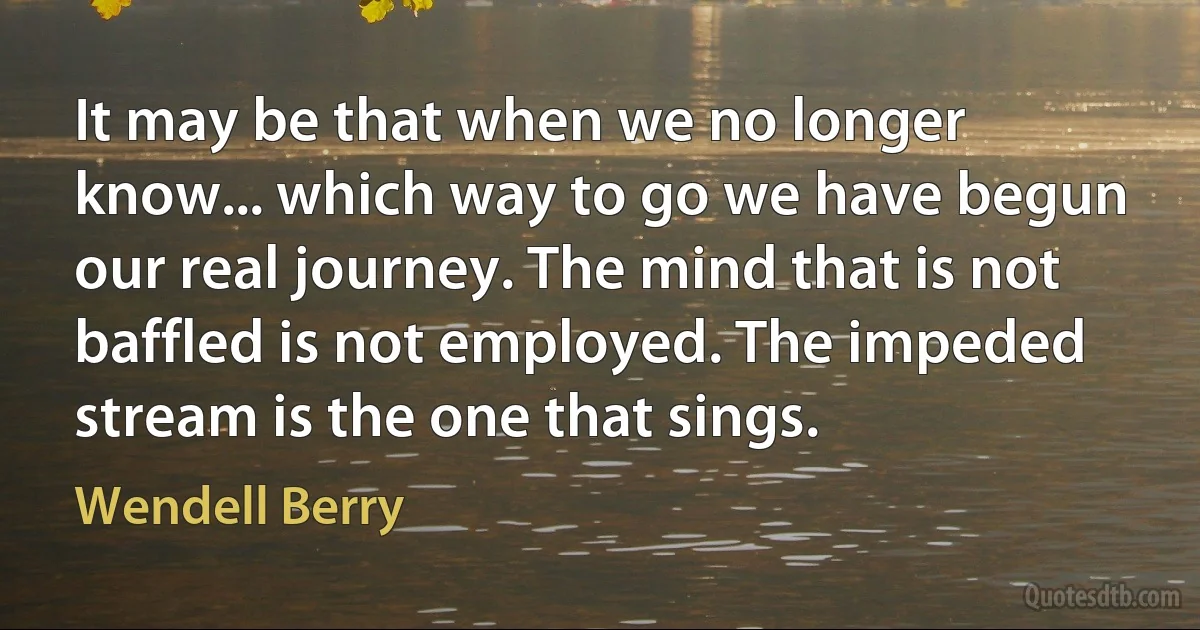 It may be that when we no longer know... which way to go we have begun our real journey. The mind that is not baffled is not employed. The impeded stream is the one that sings. (Wendell Berry)