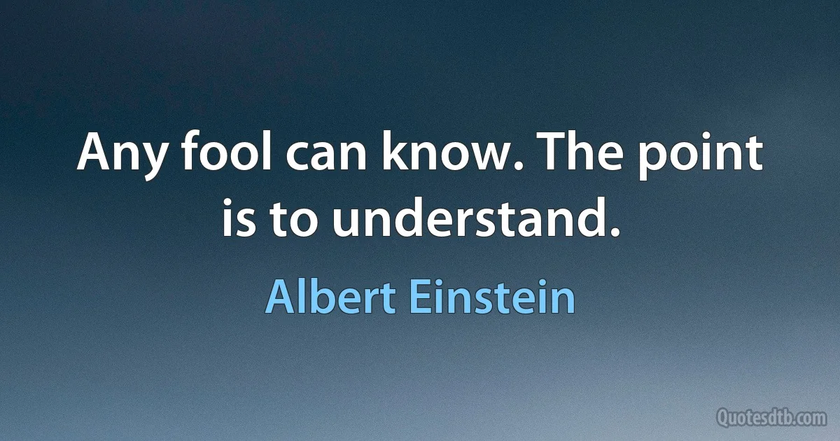 Any fool can know. The point is to understand. (Albert Einstein)