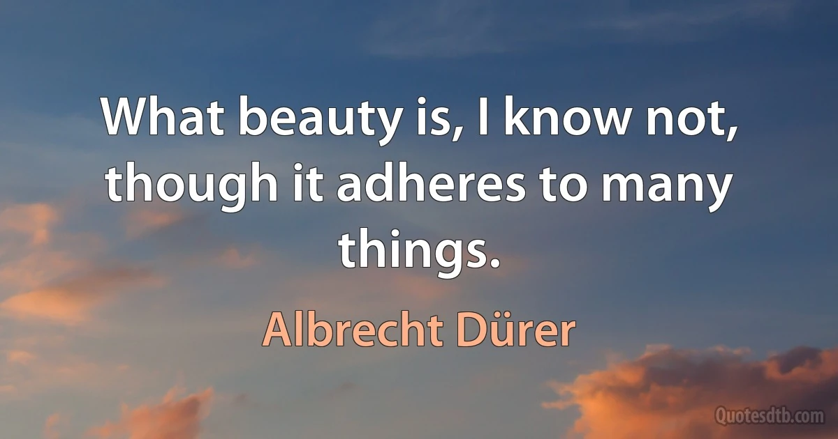 What beauty is, I know not, though it adheres to many things. (Albrecht Dürer)